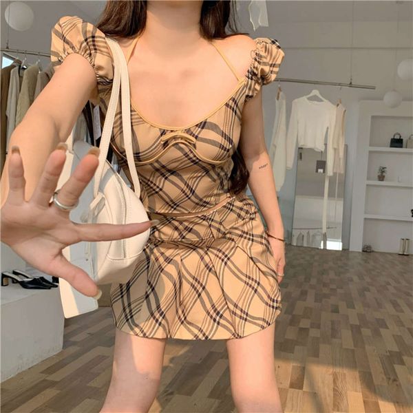 

party dresses plaid t-shirt with v-neck bubble sleeve in summer bpbe, White;black