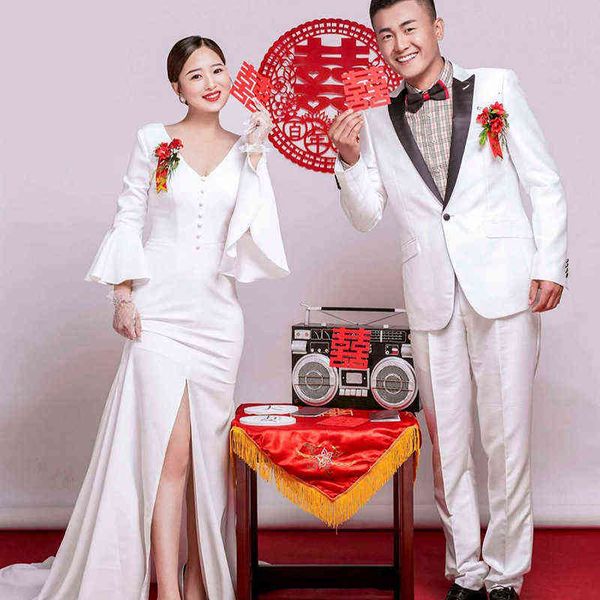 

luxury street style dresses french wedding 2021 simple street sen seri fishtail v-neck small travel pography daily light, Black;pink