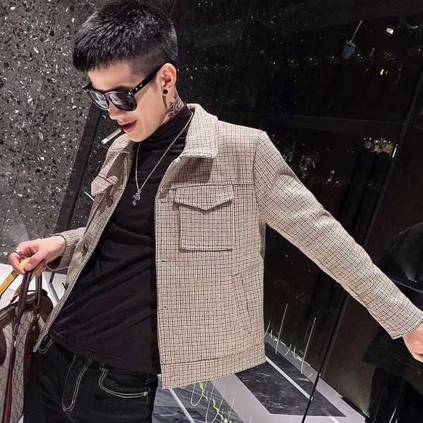 

men's jackets jacket autumn dress 100-tie grid hair and winter korean version trend handsome work, Black;brown