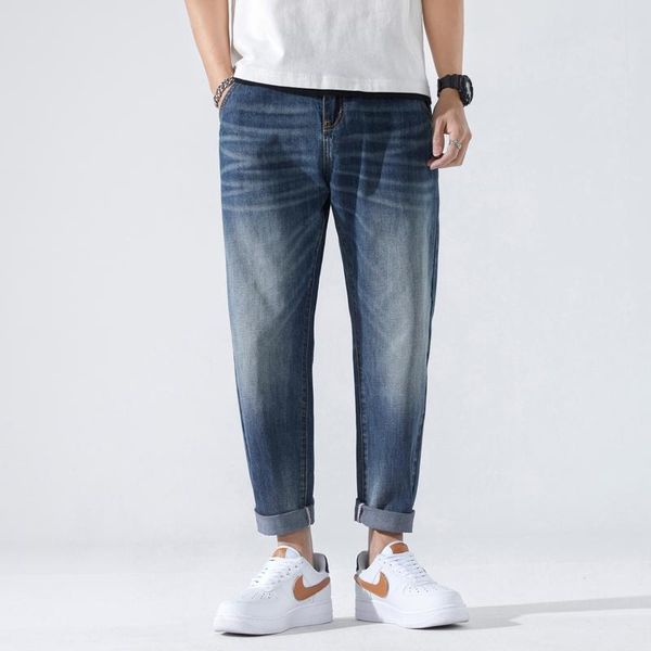 

spring and autumn men's jeans slim harem pants korean trend loose feet casual blue