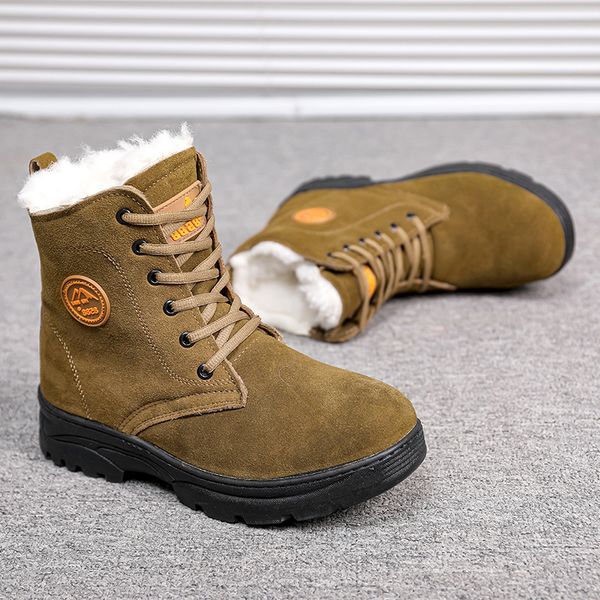 

northeast cold proof boots winter wool men's leather plush warm snow father's shoes cotton, Black
