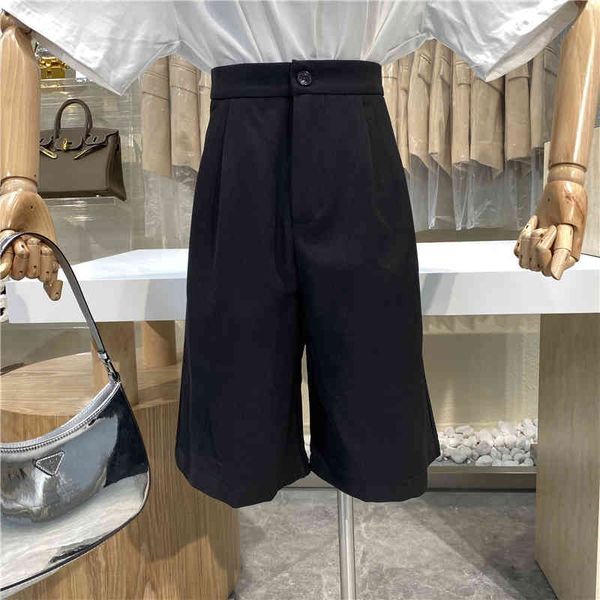 

capri pure colour nicho design simple five-minute shorts 2021 high-waist cargo wide pants, Black;white