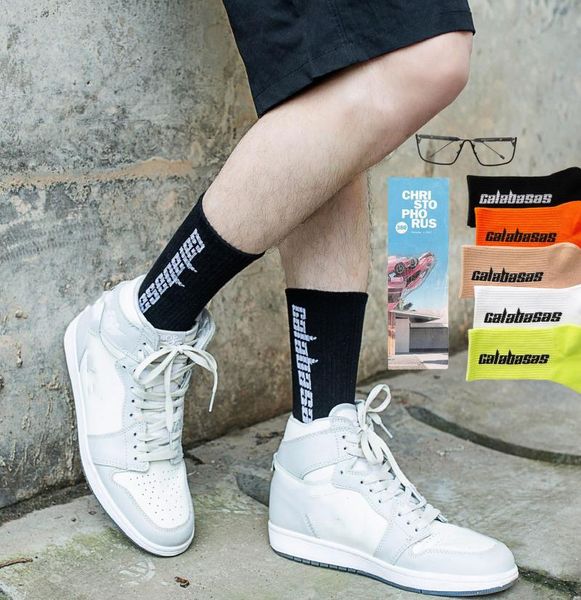 

men's socks 2022 cala and women's sports letters tide fashion skateboard cotton hip-hop style tube, Black