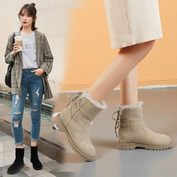 

boots comfortable snow women 2021 winter non-slip rubber sole suede leather ankle warm fur casual shoes black 841766