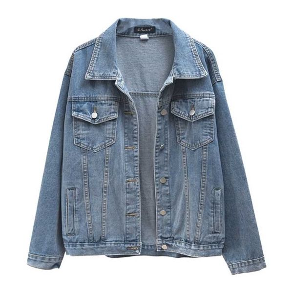 Denim Frau Jacke Winter Oversize Jean Jacke Lange Hülse Drehen-unten Kragen Weibliche Oberbekleidung Herbst Lose Koreanische Mode 211112