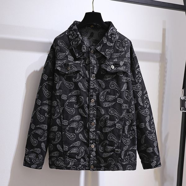 

spring female vintage turn down collar single breasted long-sleeved print graffiti denim jacket cardigan coat 16w303 210510, Black;brown