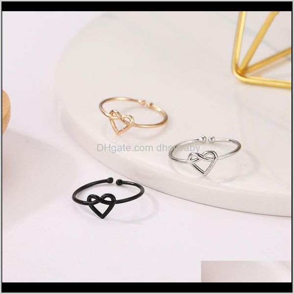 

cluster rings jewelry drop delivery 2021 knotted womens japanese and korean temperament simple hollow out love peach heart ring cqurj, Golden;silver