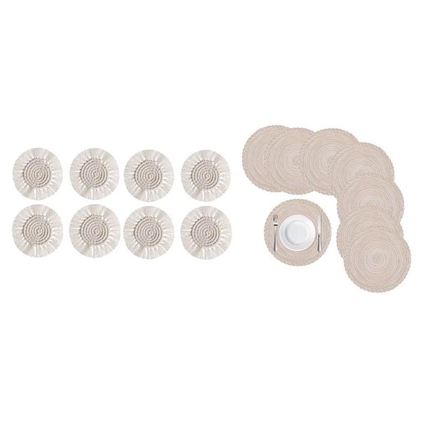 

mats & pads 8 pcs coasters for drinks absorbent woven set with tassels coffee pack round braided placemats 14 inch