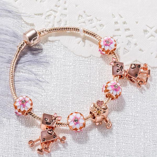 

women's bracelets golden color crystal beads robot ferris wheel heart gifts sell link, chain, Black