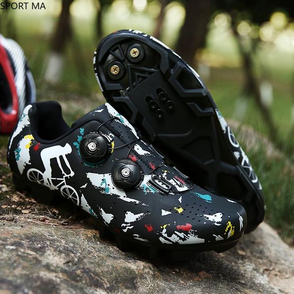

cycling footwear 2021 mtb shoes men self-locking road bike sneakers racing women professional athletic bicycle shoe mountain spd biking, Black