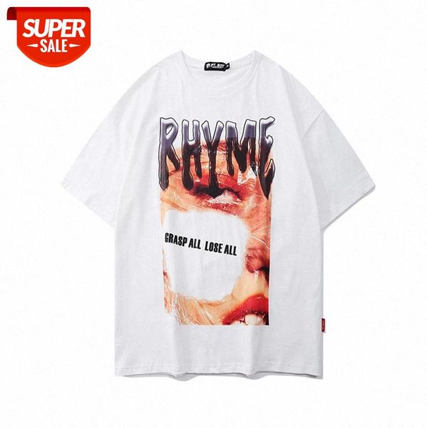 

trendy european and american high street simple printed t-shirt loose girl cling film short-sleeved tee men women #gt2u, White;black