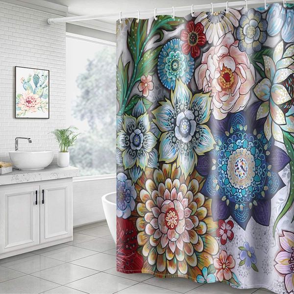 

boho floral shower curtains for bathroom, decorative polyester fabric shower curtain waterproof bathroom curtain with hooks