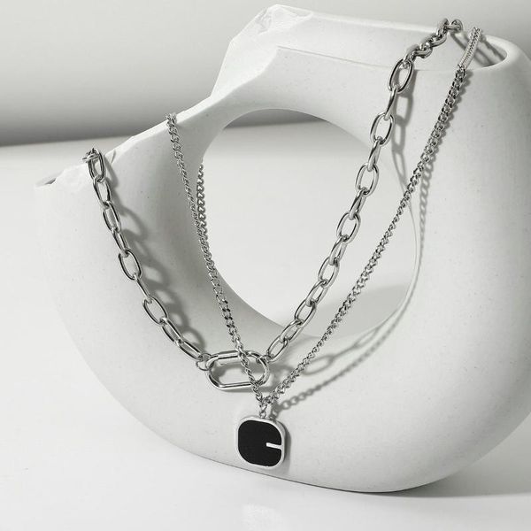 

chains double layered choker chain irregular black rubber drop pendant necklace ins sell jewelty for women, Silver