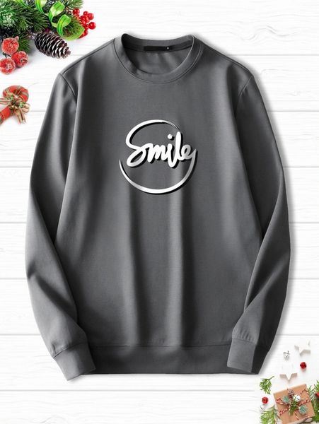 

men drop shoulder letter pattern pullover y5t3#, Black