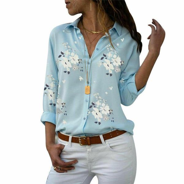 

women shirt summer fashion floral print turn down chiffon blouses casual long sleeve beach ladies classic office shirts 5xl, White