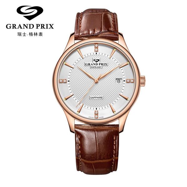 

wristwatches luxury men mechanical brand grand prix automatic women watch mens leather waterproof clocks relogio masculino, Slivery;brown