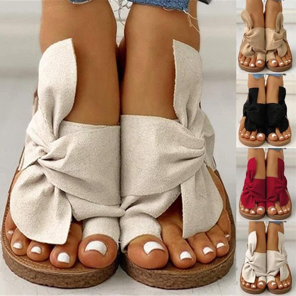 

slippers fashion causal women summer outdoor open toe slide bow-knot comfy sandals low heeled shoes chaussure femme, Black