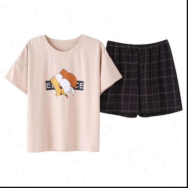 

summer pijama cotton pajamas set womens sleepwears pyjamas girl short sleeved household suit female clothing, Black;red