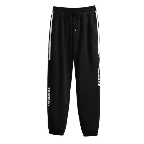 

plus size pants spring autumn sports for women large loose casual black pocket stripe long trousers belt 4xl 5xl 6xl