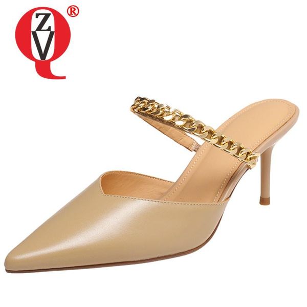 

slippers zvq women summer style metal chain decoration concise comfortable fashion leisure working shoes solid color, Black