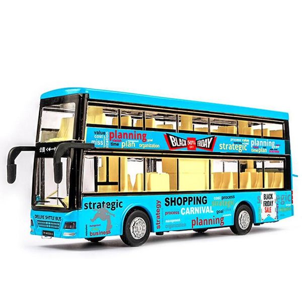 

new sound and light 132 metal double-decker tour city bus pull back car toy