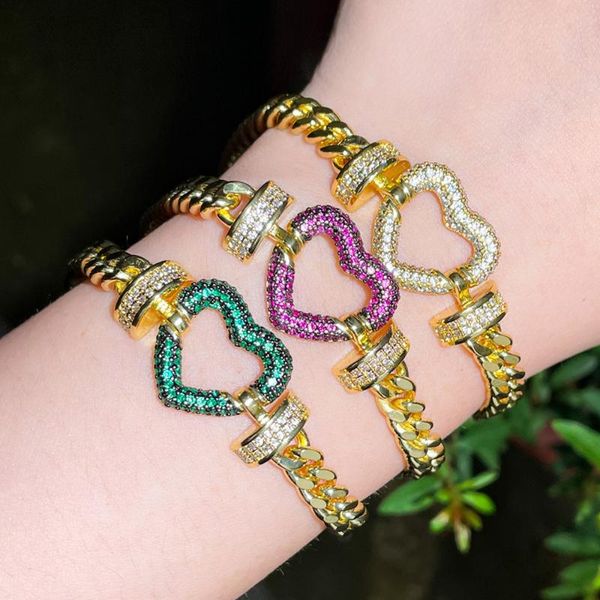 

link, chain cwwzircons shiny cubic zirconia pave cuban link love heart charm bracelets for women brazilian gold punk jewelry cb261, Black