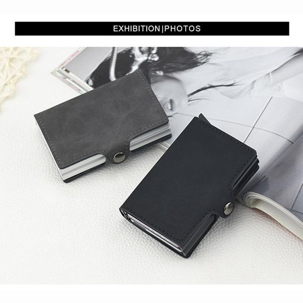 

card holders casekey 2021 men and women business holder metal rfid double aluminium box crazy horse leather travel wallet, Brown;gray