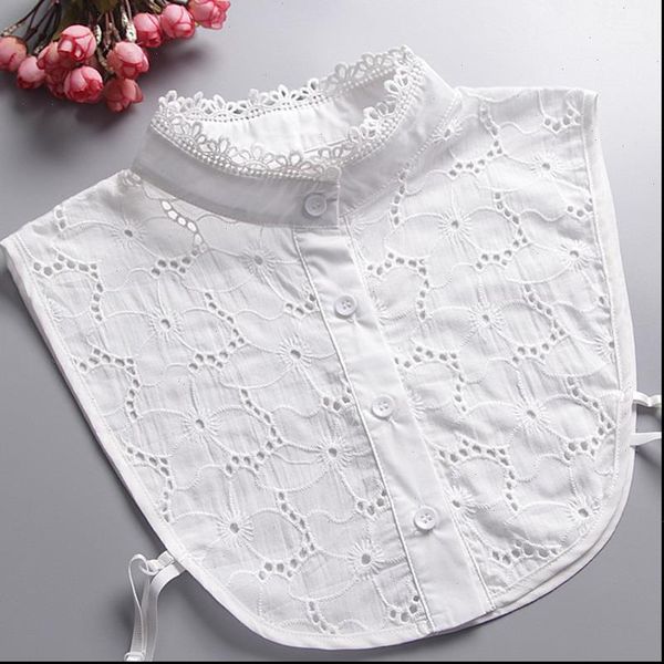 

detachable collar false removable womens blouses lapel choker necklace fake lace hollow cotton stand female, White