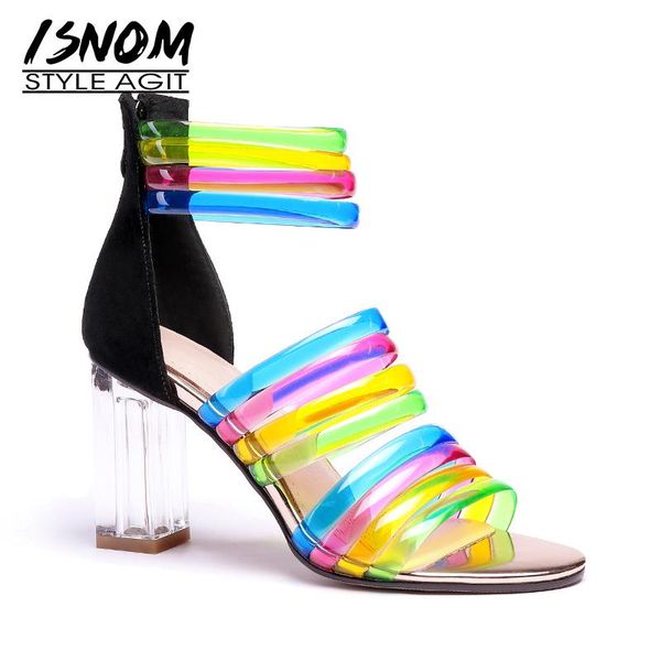 

transparent high heels sandals women open toe footwear mix color ankle strap shoes summer woman, Black