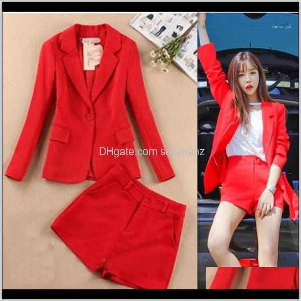 

tracksuits womens clothing apparel drop delivery 2021 suit female korean version of the red temperament small jacket + shorts fashion casual, Gray