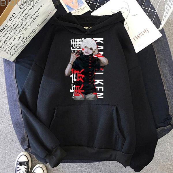 

women's hoodies & sweatshirts japanese anime tokyo ghoul women kawaii cartoon kaneki ken graphic streetwear harajuku unisex, Black