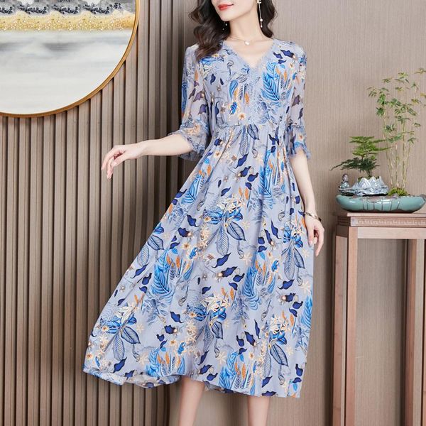 

100% genuine silk dresses for women summer 2021 female high waist dress vintage elegant ladies midi robe zjt2588 casual, Black;gray
