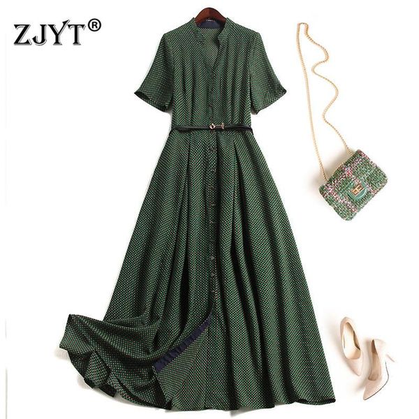 

casual dresses 2021 fashion short sleeve single breasted summer midi vintage dress women elegant plaid print robe holiday green vestidos, Black;gray