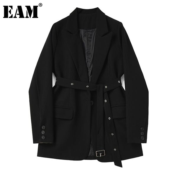 

[eam] women black belt big size blazer notched long sleeve loose fit jacket fashion spring autumn 1dd5887 210512, White;black