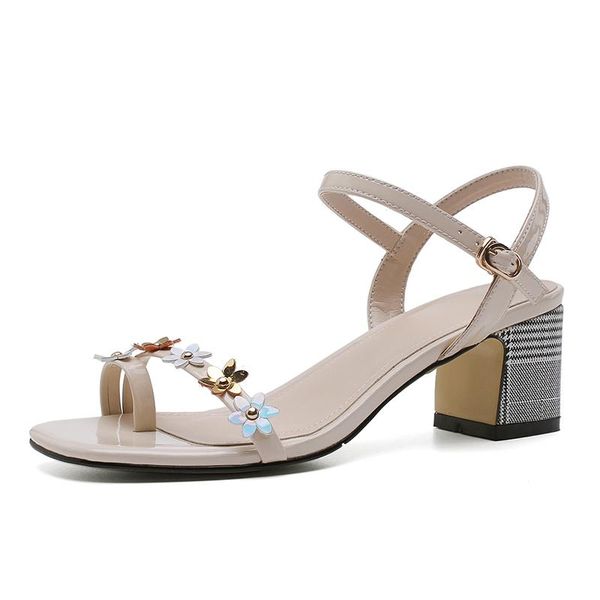 

dress shoes coolulu sweet flower women sandals patent leather high heels summer woman casual bucke strap ladies daily, Black