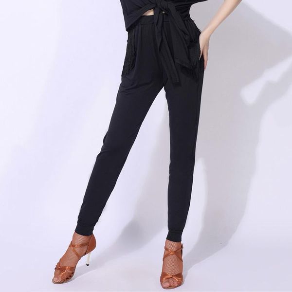 

stage wear latin dance pants ladies black tassel trousers adults practice clothing cha samba tango salsa dancing women dnv13455, Black;red