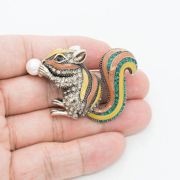 

pins, brooches 3 colors cute crystal rhinestone vintage squirrel brooch pin animal broach for women jewelry, Gray
