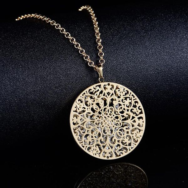 

women's necklaces hollow flower crystal locket gold silver color pendant long necklace fashion jewellery collar mujer 2021 gift