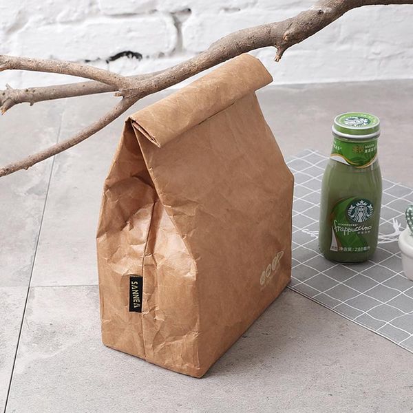 

storage bags reusable durable insulated thermal food cooler sack brown craft paper lunch bag
