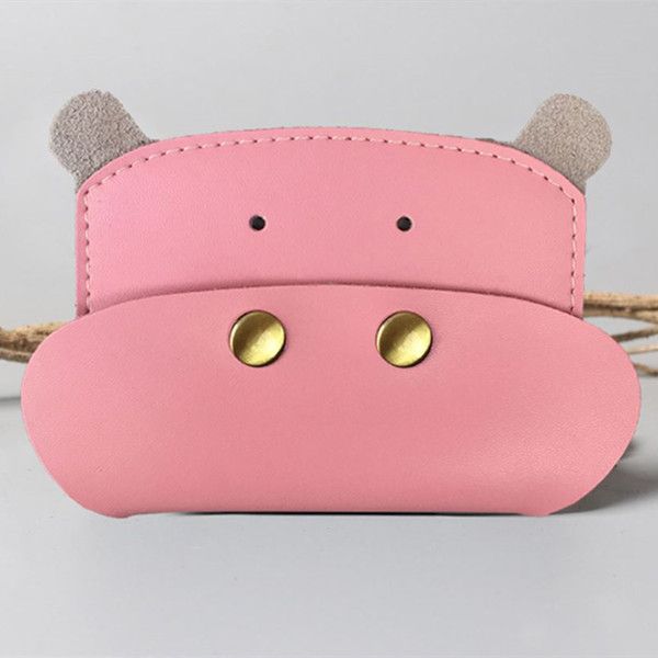 

handmade fashion real leather card holders cowhide soft moneybag casual key purse hippo animal modeling girls mini buckle wallet christmas g, Brown;gray
