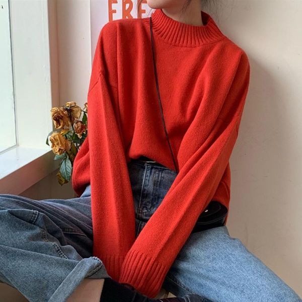 

women's sweaters shijia women knitted pullover sweater autumn winter o-neck full sleeve red solid knit jumper causal loose female chic, White;black