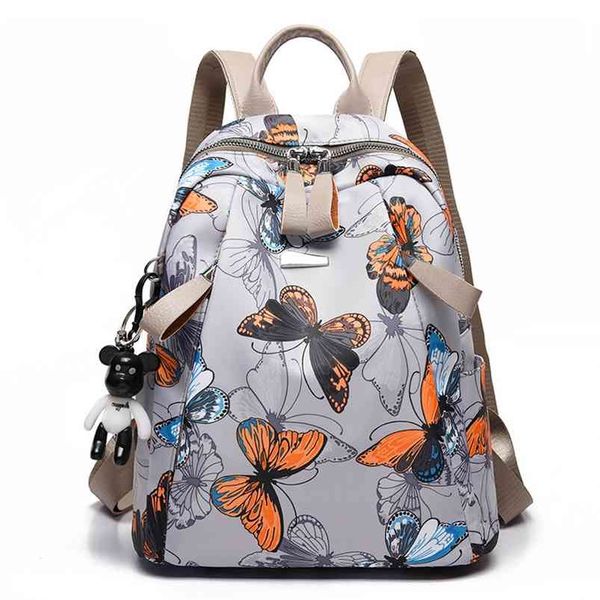 

anti-thief feather print backpack female oxford cloth waterproof travel casual schoolbag brand ladies large capacity backpack 210922