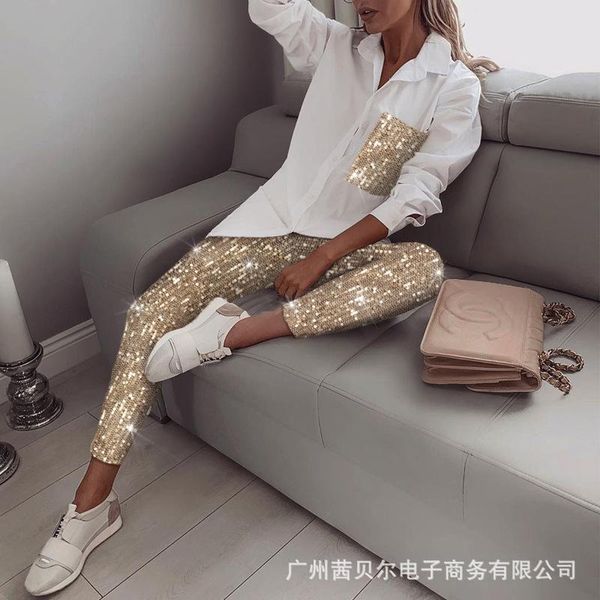 

women's tracksuits 2021 elastic sequin ladies suit, Gray