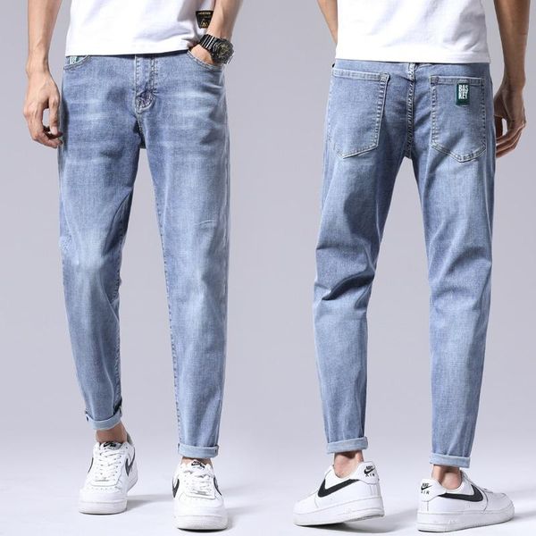

men's jeans summer stretch small feet thin section hole self-cultivation youth korean version of the trend nine-point pants nine-, Blue