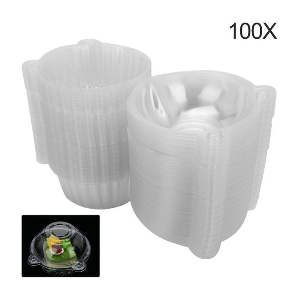 

muffin lid plastic hinged box domes cupcake holder 100pcs disposable take out containers