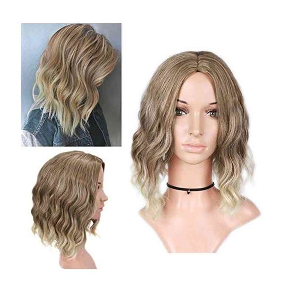 

wig women's short curly hair wavy split fiber head cover, Black;brown