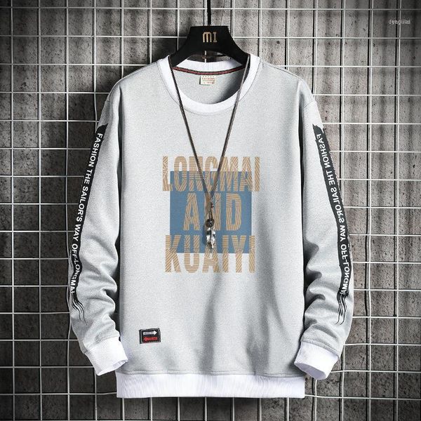 

trendy men's gray printed clothing fashion round neck sweater autumn and winter loose versatile1, Black