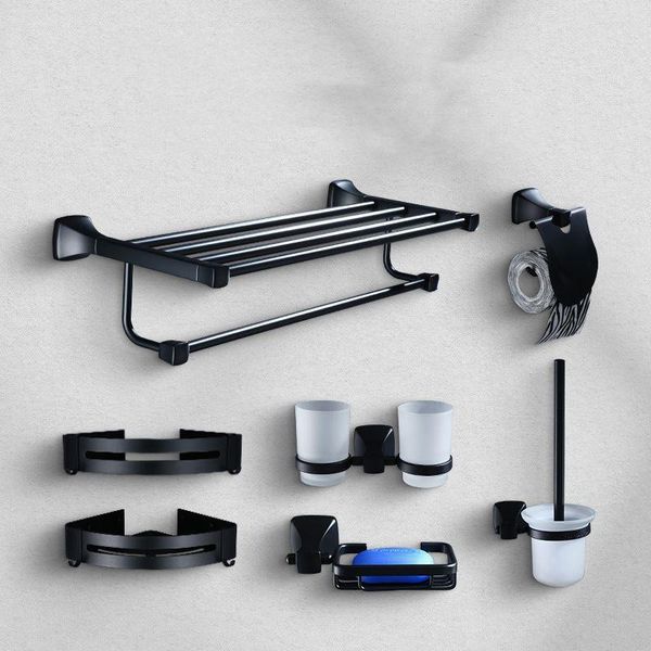 

bath accessory set space aluminum square seat black towel rack bathroom hardware pendant storage