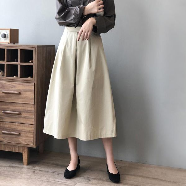 

skirts 2021 women summer a-line skirt high waist casual pure color femme faldas jupe saia spring clothes, Black