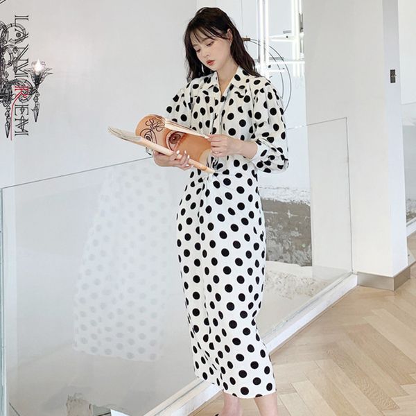 

women black dots dress turn-down collar long sleeve loose fit female fashion tide spring autumn arrivals 2e1696 210507, Black;gray